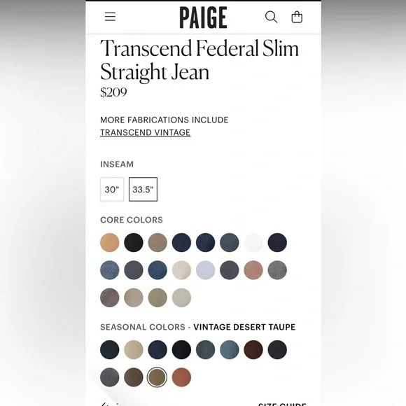 Paige Transcend Federal Slim Straight Jean Vintage Pine Green Colored Pants - 36 - Picture 5 of 5